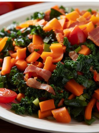 Carrot and chopped Kale Vegetable Saute with chopped bacon, tomatoes